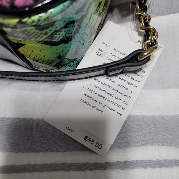 NWT Betsey Johnson flap purse/bag black with rainbow snakeskin - Picture 7 of 12